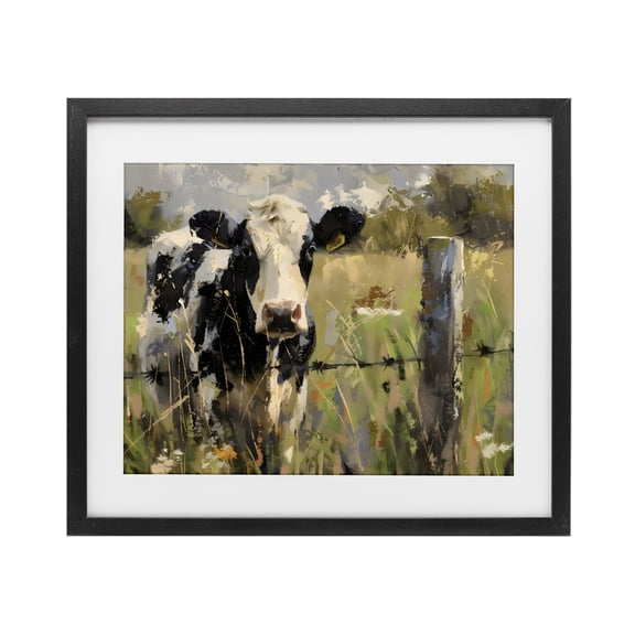 Stupell Industries Rustic Lodge Cow in Summer Pasture Black Framed Print Under Glass, 16 x 13, by Creative Studio