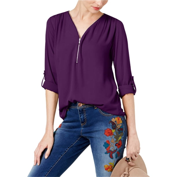 INC Blusa de punto utilitario de medios mixtos para mujer, morado, XXL