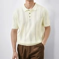 thumbnail image 5 of YLSDY Knit Button Collared Shirts for Men Short Sleeve Textured Button Collared T-Shirt Slim Fit Summer Buttons Collared Sweater Tops Beige XXXL, 5 of 9