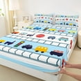 thumbnail image 3 of Manfei Boys Train Queen Sheet Sets 4 Pieces, Cartoon Steam Engine Flat Sheet, Transportation Light Queen Fitted Sheet, Lightweight Room Decor, 3 of 6