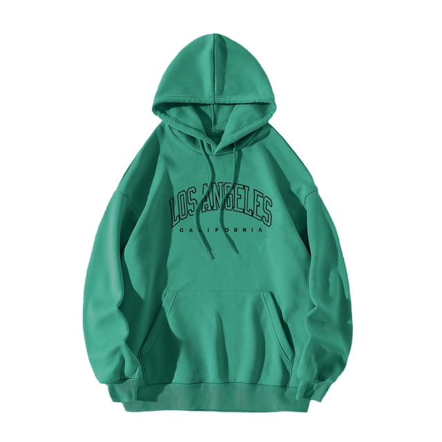 aohooy Chandail à Capuche à Manches Longues pour Femmes avec Imprimé Lettre et Poche Vert Armée, P