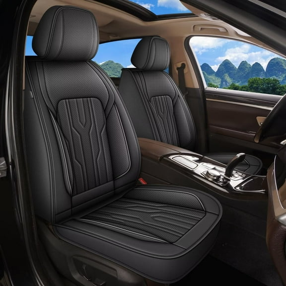 AOMSAZTO Car Seat Covers Front Seat Fit for Ford EcoSport 2018-2024 2025: Waterproof Leather Automotive Seat Cushion Protector(2 Seat Black)