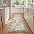 thumbnail image 3 of MJIAexp 2'x8' Boho Runner Rug,Non Slip Washable Floral Hallway Runner Rug with Rubber Backing, Low Pile Faux Wool Distressed Carpet for Kitchen, Laundry, Bedroom, Entrance,Brown, 3 of 8