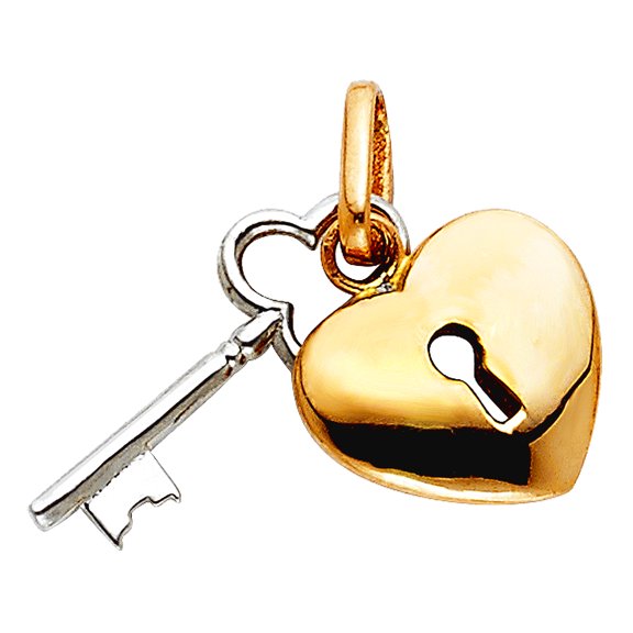 14k Yellow Gold Key Pendant Necklace 20x13mm Pendant for Women - 1.1 Grams