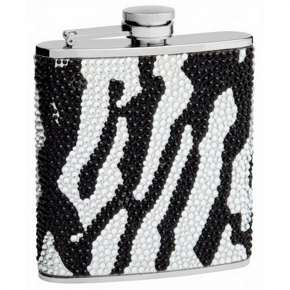 6oz Zebra Print Rhinestone (Crystal Bead) Hip Flask
