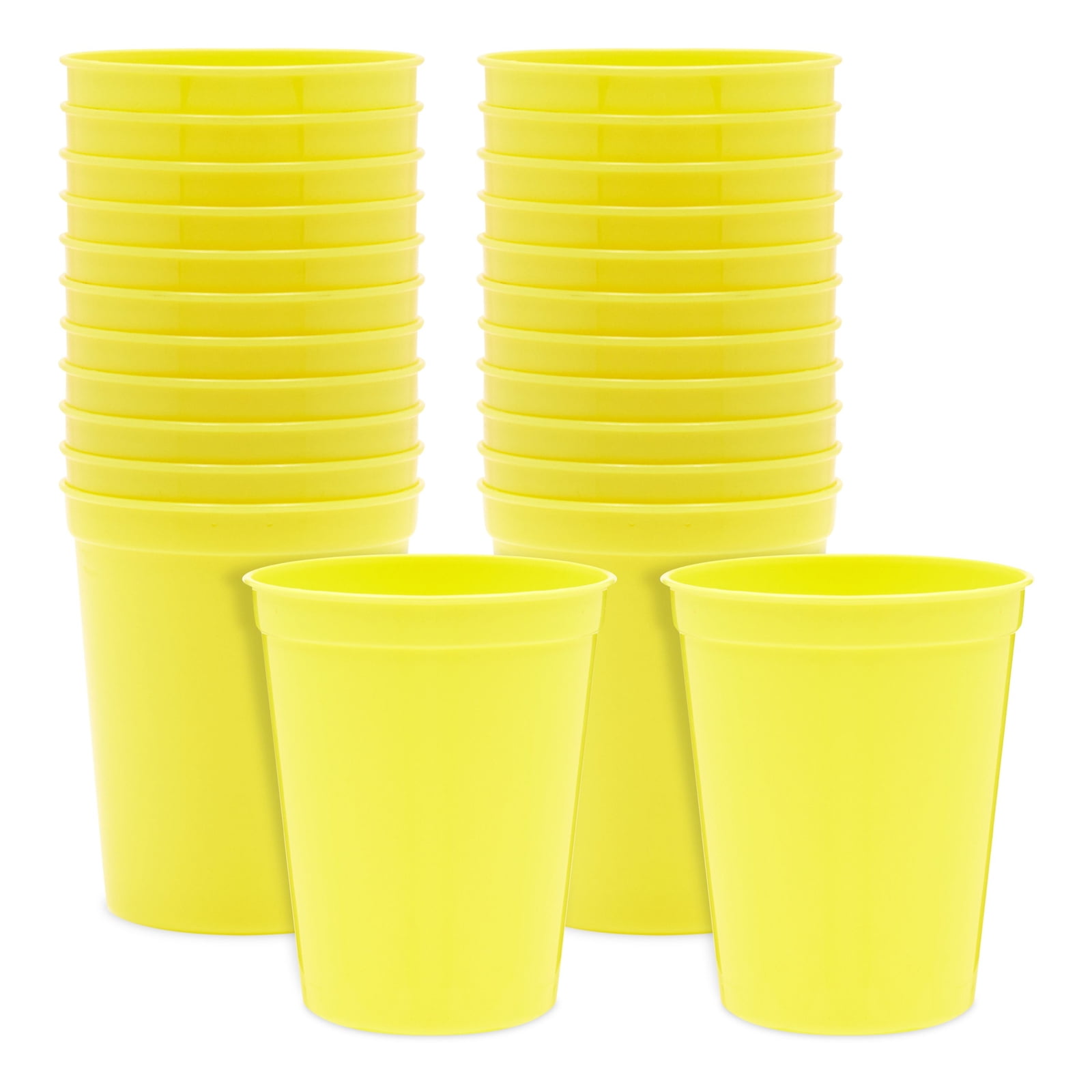24 Pack Yellow Plastic Stadium Cups, 16 oz Plain Reusable Tumblers for Birthday & Baby Shower Party Supplies Favors