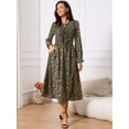 thumbnail image 4 of DARING DIVA Leopard Print Long Sleeve Ruffle Tie V Neck Midi Dress M Brown, 4 of 7