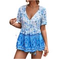 thumbnail image 1 of Moda mujer verano manga corta cuello en V vendaje Floral Casual blusa Tops Fridja  hjk3929, 1 of 4