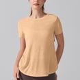 thumbnail image 7 of Yoga Workout Short Sleeve Tees for Women Crewneck Ruched Back Cutout Loose Tunic Tops Lightweight Quick Dry Athletic Shirts Activewear Khaki, 7 of 7