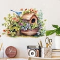 thumbnail image 1 of Adhesivos de pared con diseño de casita para pájaros y flores, verde fresco y azul, 1 of 3