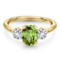 thumbnail image 3 of Gem Stone King 10K Yellow Gold Green Peridot and White Created Sapphire Engagement Ring for Women | 1.92 Cttw | Oval 8X6MM | Gemstone August Birthstone | Size 8, 3 of 6