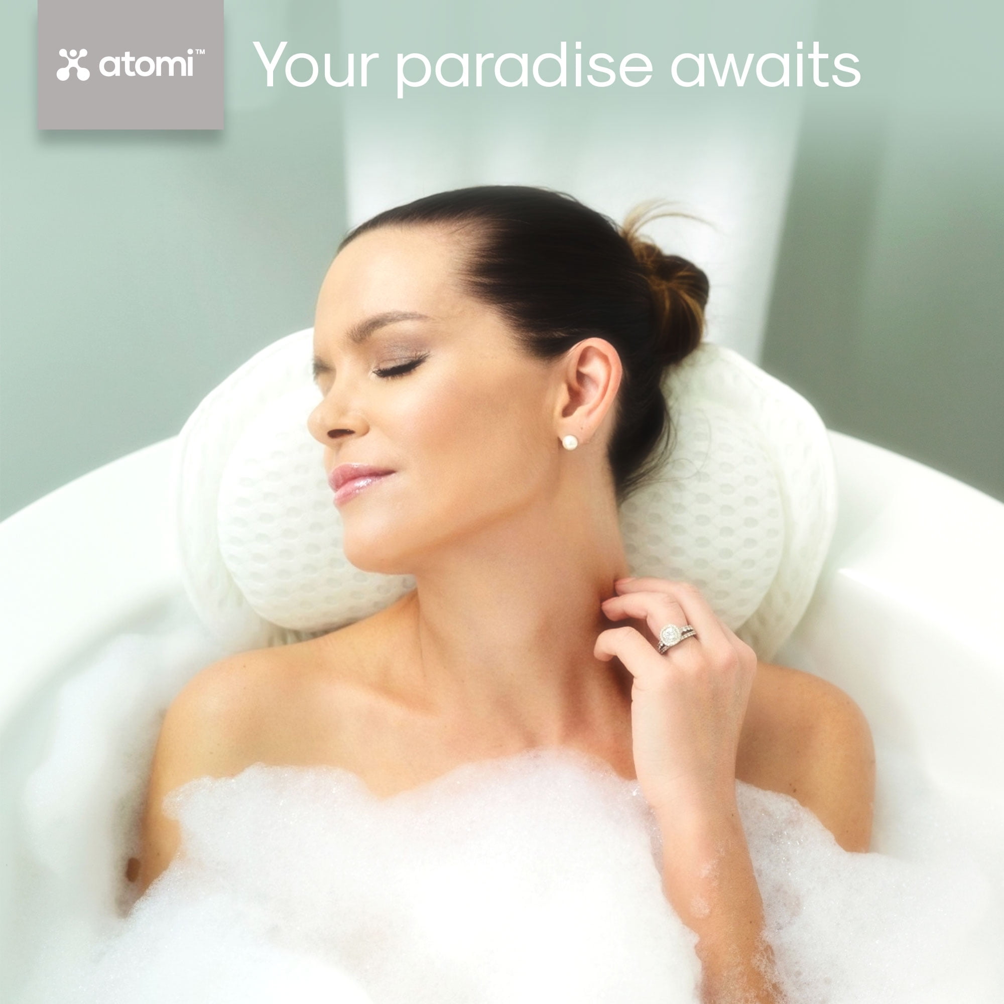 Atomi Ergonomic White Luxury Bath Pillow, Bath Pillow with Suction