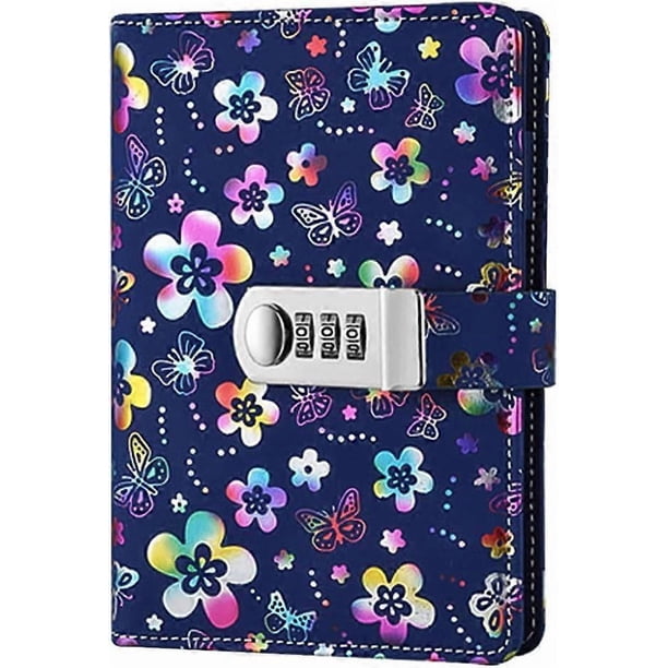 Floral Covers Diary with Lock, Multi Color Combination Lock Journal (Combination Lock Diary) A6 PU Leather Locking Binder Diary (Multicolour Peach Blo