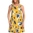 thumbnail image 1 of Fotbe Blue Striped Sunflower Vestido de Verano sin Mangas para Mujer – Vestido Midi Línea A, Estilo Camiseta Floral, Vestido Playero Casual y Fluido, 1 of 7