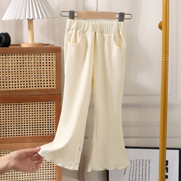 MAIHAN-Baby Girls Flare Pants | Soft Breathable Cotton Blend with Elastic Waist | Lightweight Comfort for Everyday Play(Beige,18-24Months)