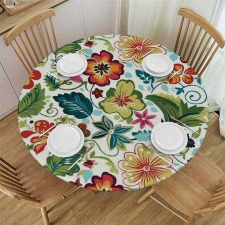 

Tllo0ord Multi Colored Round Tablecloth with Elastic Edge Shaped Striped Pattern Flowers for Indoor 0utdoor Dinning Patio Table 46-50