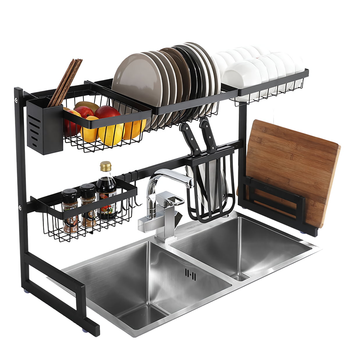 Details about   2-Tier Dish Drying Rack Stainless Steel Drainer Kitchen Storage Space Saver NEW 