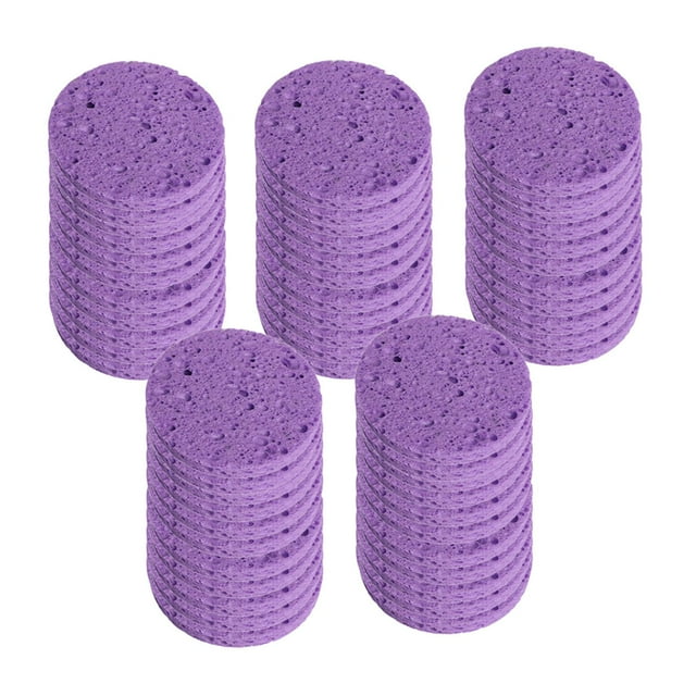Esponjas faciales para desmaquillar suavemente, portátiles, profesionales, para limpieza facial. Artículos esenciales para cuidado de piel en Morado 50 piezas