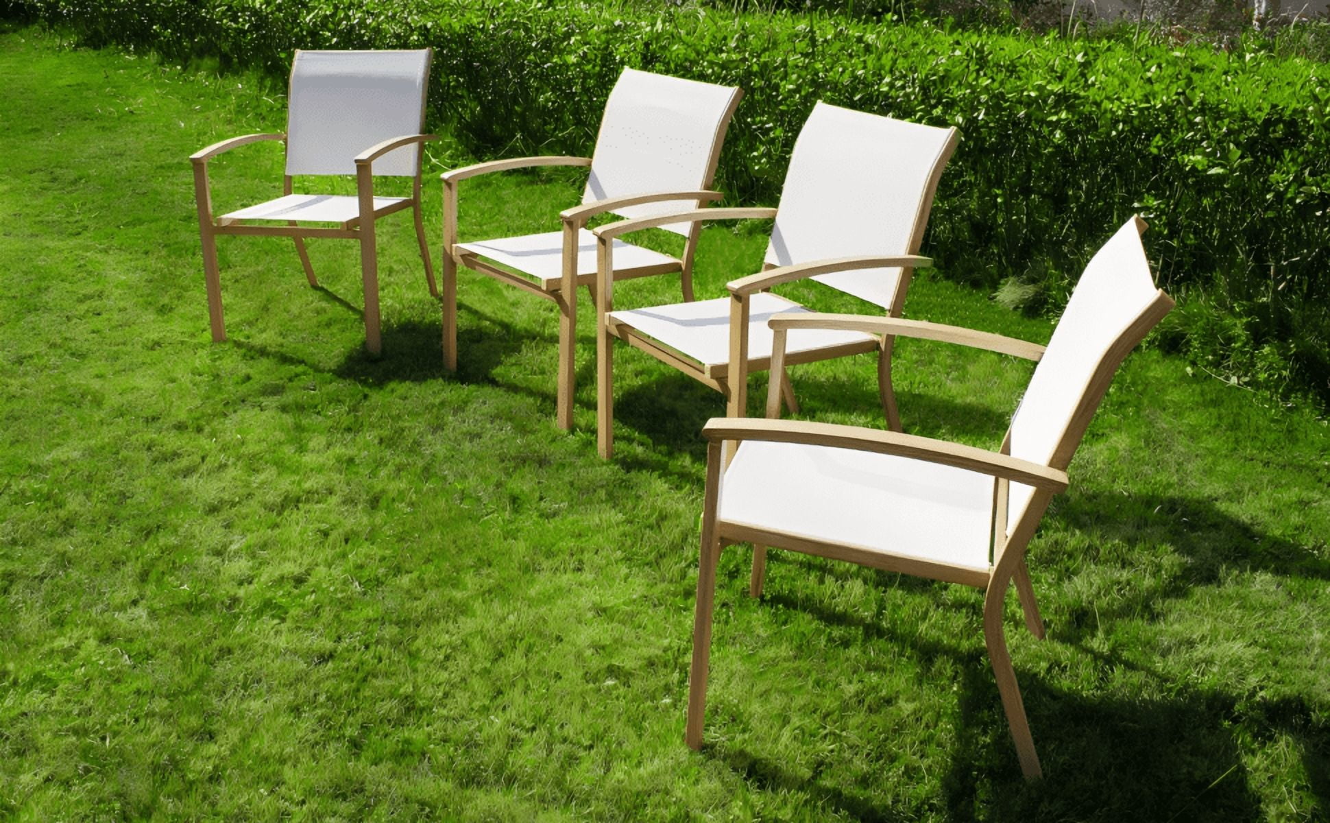 MOONMISS Set of 4 Outdoor Stackable Patio Chairs with Arms Wrought Iron Textilene for Garden Yard Deck