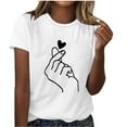 thumbnail image 1 of Meichang T-Shirts de la Saint-Valentin pour Femmes Hauts Mignons T-Shirts Graphiques Cœur Hauts Manches Courtes Coupe Ample Chandail à Enfiler Vacances Col Rond T-Shirts Mignons Blouses, 1 of 4