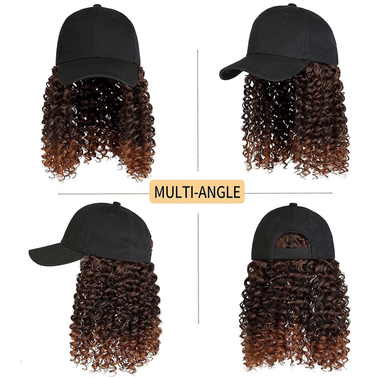 YEKEYI Headband Wig Human Hair Wigs Baseball cap Wig Curly Deep Wave Headband Wig Hat Wigs (Black hat Long Lbrown wig)