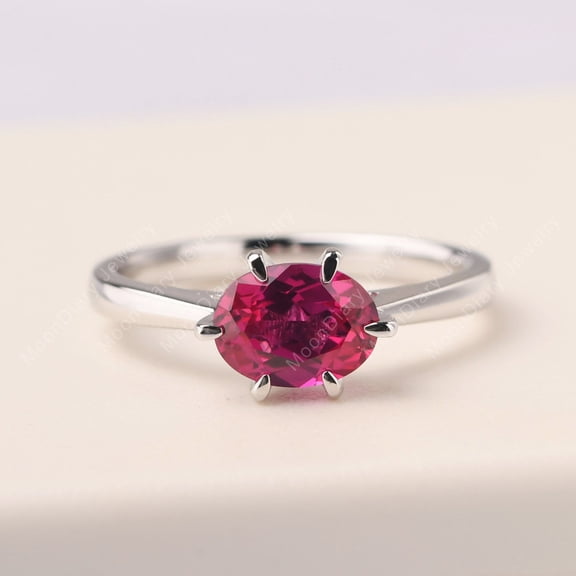 Lab Created Simple ruby ring over cut 8x6 mm anniversary ring sterling silver July birthstone ring