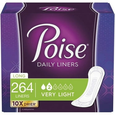 Poise Daily Incontinence Panty Liners, Very Light Absorbency, Long, 264 Count (6 Packs of 44)