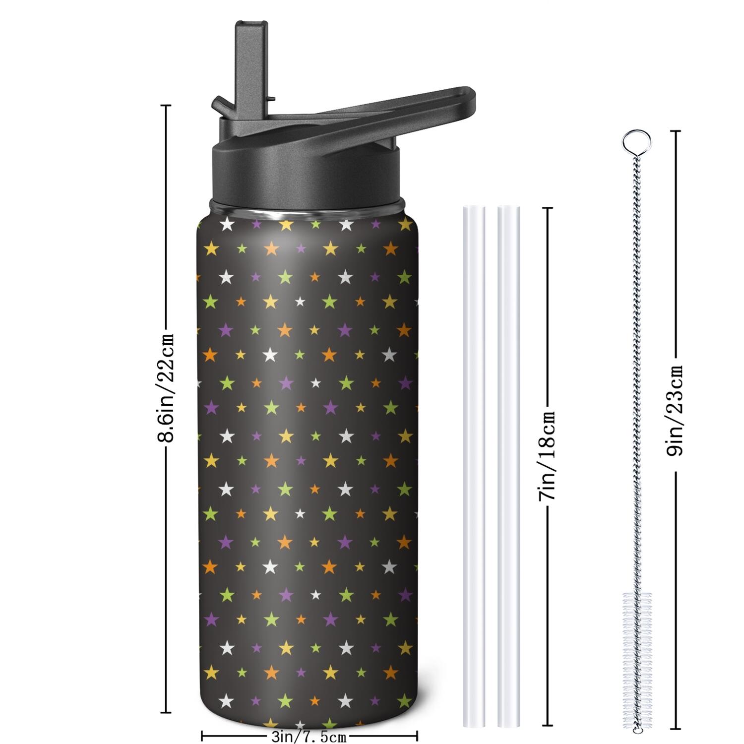 Modern 18 oz Insulated Stainless Steel Water Bottle with Straw & Cleaning Brush , Leakproof, BPA-Free, 304 Stainless Steel, Wide Mouth, Travel Mug for Car, Gym, Office