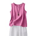 thumbnail image 2 of Linen Tank Tops for Women Comfy Summer Sleeveless Crewneck Gauze Shirts Casual Blouse Loose Fit Tops Hot Pink 2XL, 2 of 6