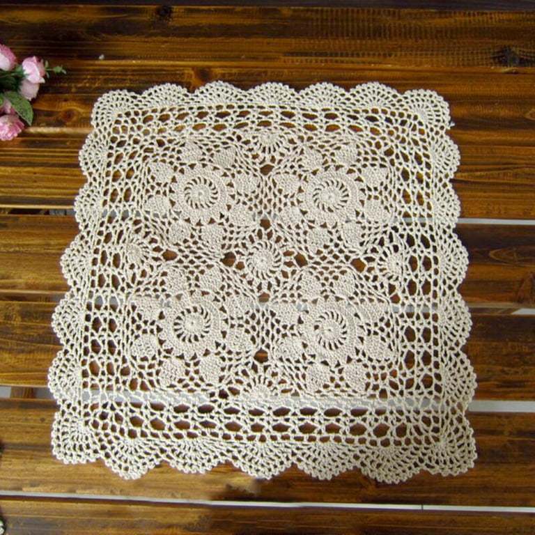 Vintage Hand Crocheted Small Mesh Beige Kitchen Washcloth Placemat