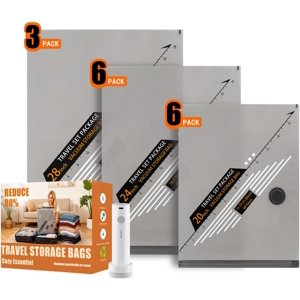 Travel Vacuum Bags with Rechargeable Electric Pump Storage Bags（15 Pack）
