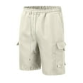 thumbnail image 3 of heyac Camo Cargo Shorts for Men Above Knee Stretch Elastic Waist Cargo Trousers Skinny Straight Leg Hip Hop Stretch Sweatpants Loose Fit Outdoor Trousers with Pockets, 3 of 4