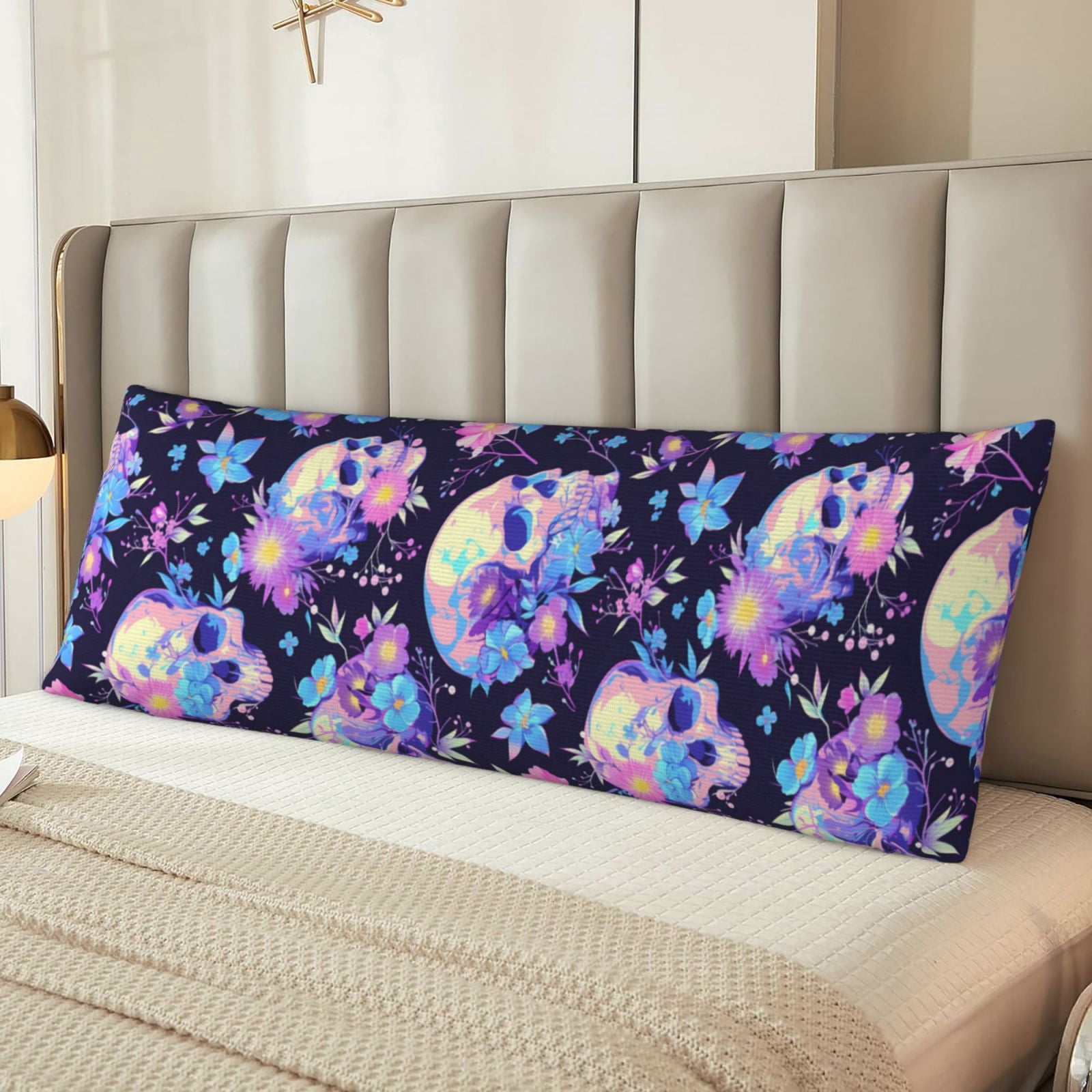 Naloa cool flower Skull Super Soft 20x60 Body Pillow Case,Long Side Hidden Zipper（PILLOWS ARE NOT INCLUDED）