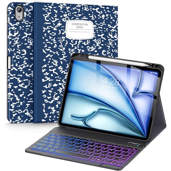 Keyboard Case for iPad Air 11 Inch,iPad Air 5th/4th Generation with Pencil Holder-7 Colors Backlit Wireless Detachable Folio