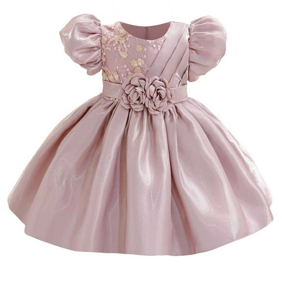 QQAMB Girls Dresses Flower Satin Prom Dress Wedding Princess Party Birthday Pageant Toddler Evening Ball Gown for 1-5 Years