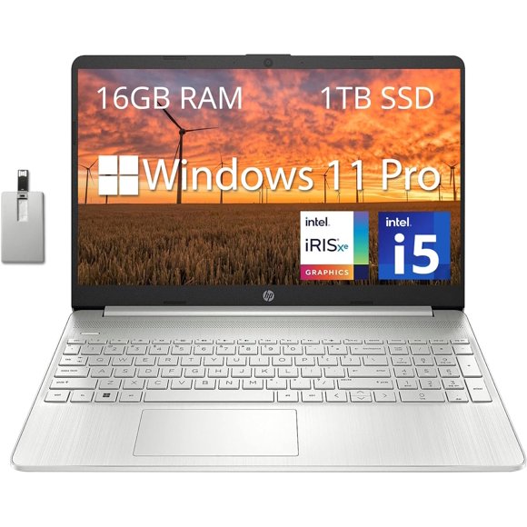 HP 15.6" FHD Business Laptop, Intel Core i5-1135G7, 16GB DDR4 RAM, 1TB PCIe SSD, Intel Iris Xe Graphics, Numpad, Webcam, Wi-Fi 5, Bluetooth, Silver, Win 11 Pro, 32GB Hotface USB Card
