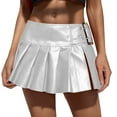 thumbnail image 2 of Leather Pleated Mini Skirt for Women Low Rise Side Slit Metallic Shiny Micro Skirts, 2 of 8
