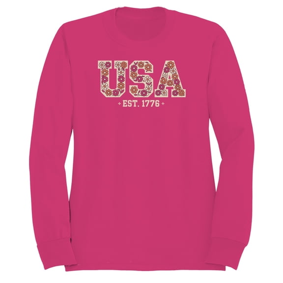 Smartprints USA Est. 1776 Floral Patriotic Women's Sweatshirt, Heliconia, S