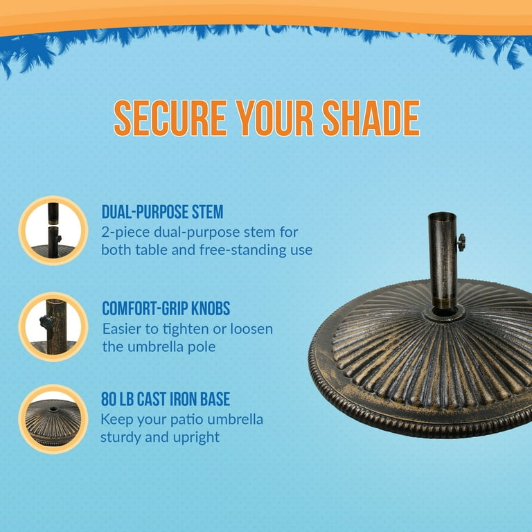 cast iron patio umbrella Resin Coated Base Stand The versatile design allows you to place the base beneath a table to keep your umbrella securely anchored Decorative Cast Iron Patio Umbrella