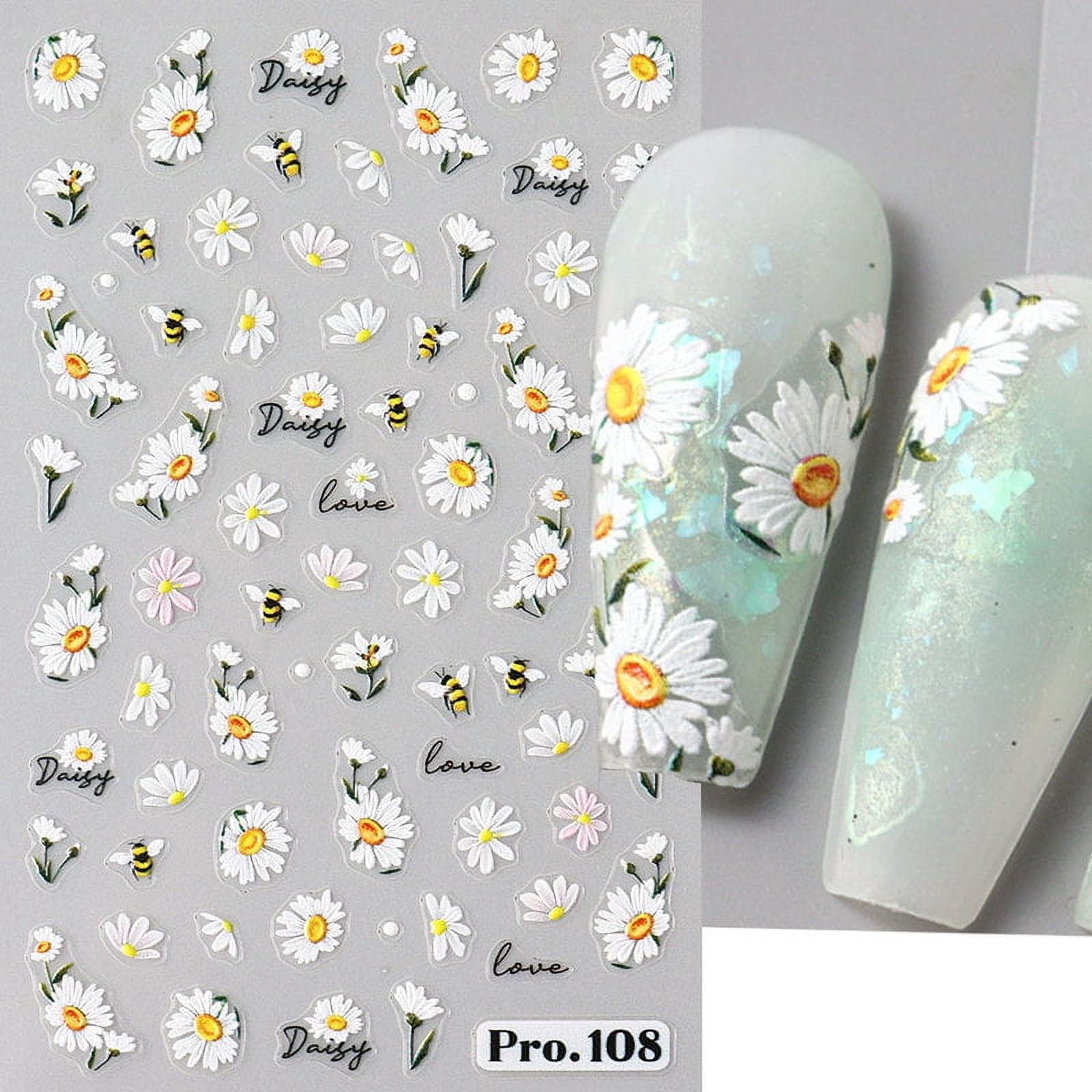 5D Cute Bee Daisy Flower Nail Stickers Petals Blossom Butterfly Insect Self-Adhesive Manicure Decal DIY Charms Foils Decor Nails