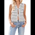 thumbnail image 3 of Suéter de Punto A Crochet para Mujer, Sin Mangas, con Cuello en V y Lazo Frontal, A Rayas, Estilo , para Verano 2025 M, 3 of 9
