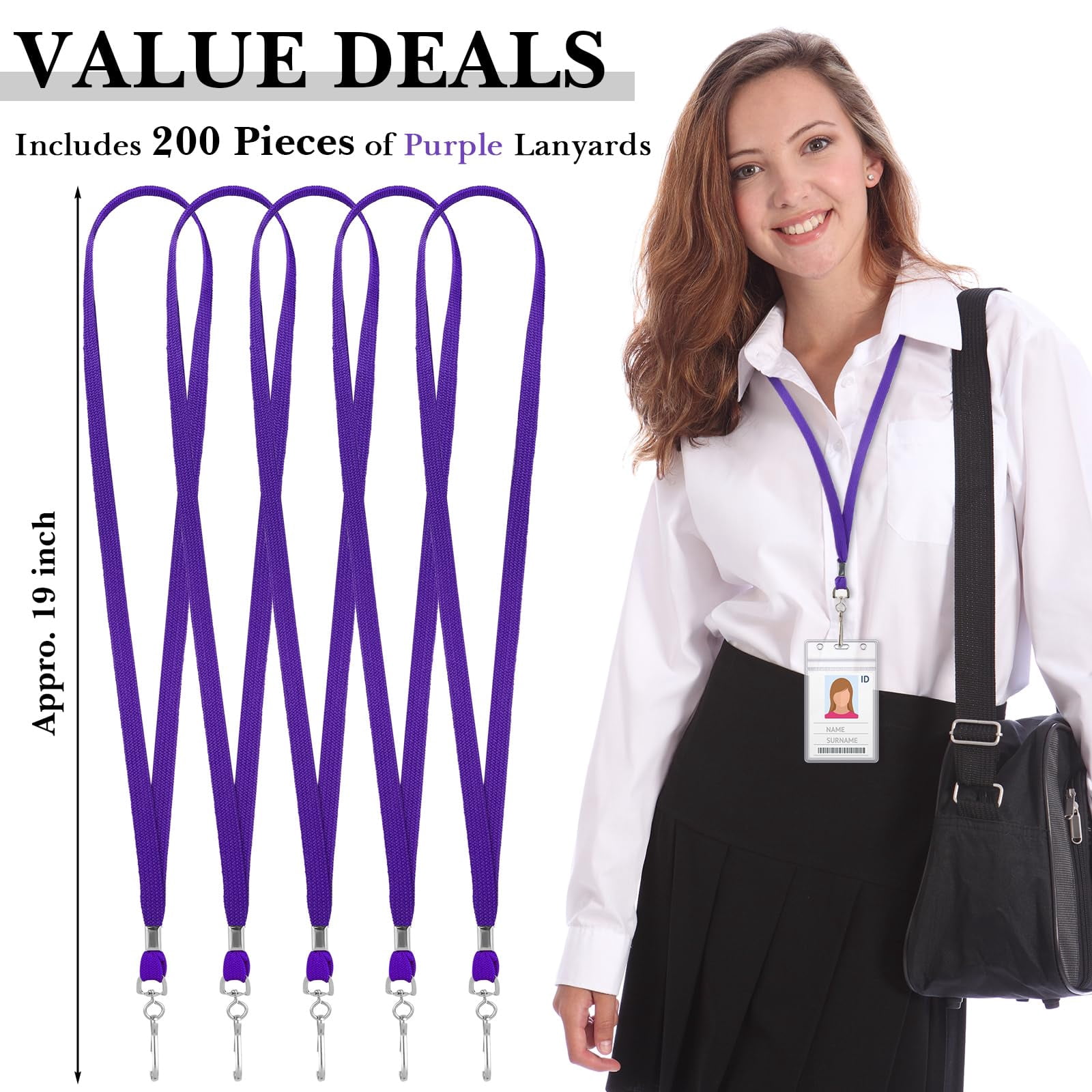 200 Lanyards For Id Name Badge Holder Neck Lanyard Flat With Clips Straps Office School Nurse