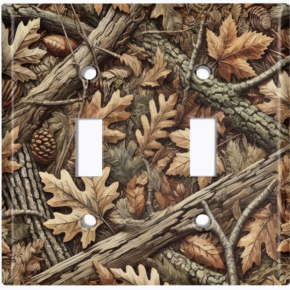 Metal Light Switch Wall Plate Outlet Cover (Printed Image of Camo Foliage - Double Toggle)