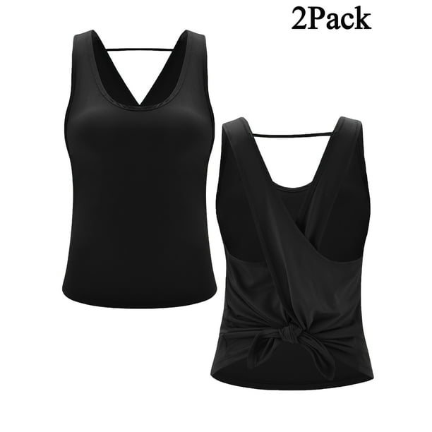 Workout Tank Tops for Women Yoga Tops Racerback Tank top Athletic Muscle  Gym Cross Open Back Tank Shirts & Tops, 2 Pack Color Black,Rose  Red,Gray,White/S-XL 