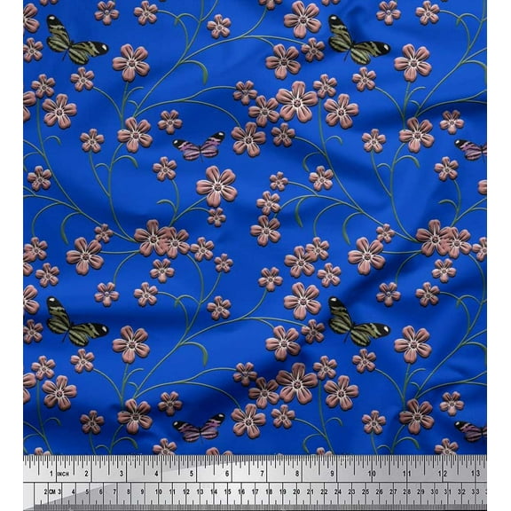 Soimoi Cotton Duck Fabric Insect,Leaves & Flower Floral Decor Fabric Printed Yard 42 Inch Wide