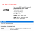 thumbnail image 2 of Left Driver Side Headlight Assembly - Compatible with 2001 - 2005 Volkswagen Passat 2002 2003 2004, 2 of 2