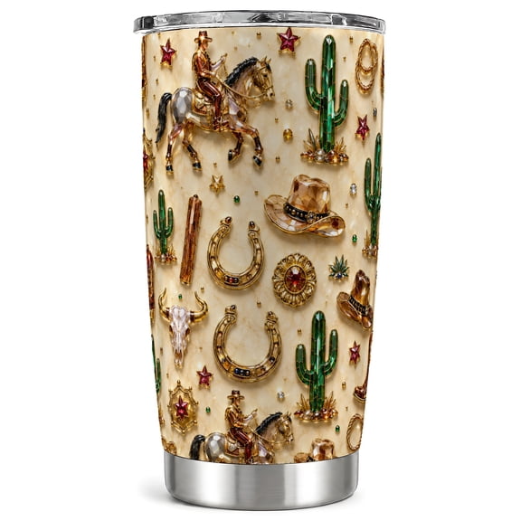 Jeweled Western Tumbler 20oz, Cowboy Tumbler, Stainless Steel Travel Cup