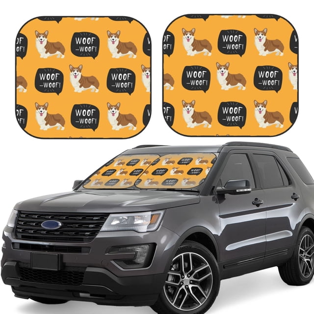 Saiise Corgi for Foldable Car Sun Shades (2-Pack) Offer Sun Protection with an Easy-fold Design for Convenient Windshield Shading-Medium