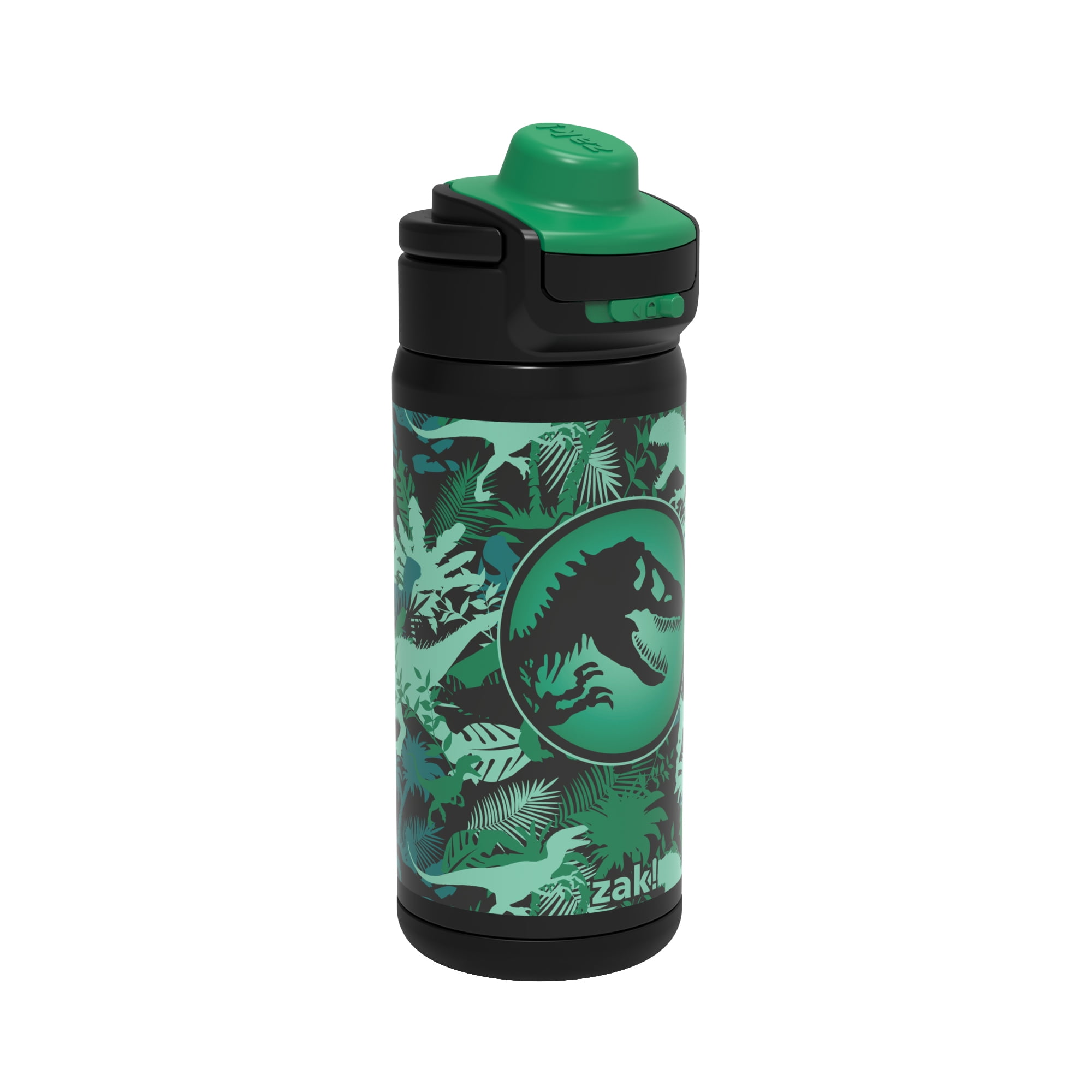 Zak Designs 14oz Jurassic Stainless Steel Lincoln Water Bottle with Carry Handle and Push Button Lid with Lock
