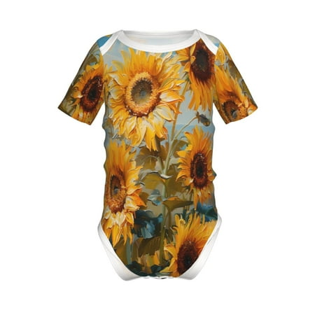 

Lukts Sunflower Field Art Print Baby Short Sleeve Romper Onesie for Newborn Baby Boys and Girls-2 Years